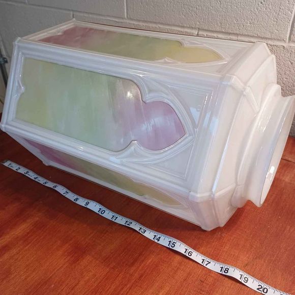 Art Deco Large Hexagon Milk Glass Pendant Ombre Pink-Green-Yellow - Picture 7 of 9